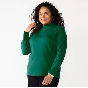Croft & Barrow Essential Mockneck Top, Woodland Green, Plus Size 5X